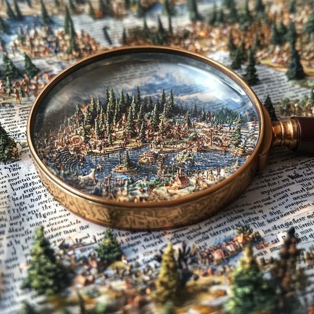 magnifying glass with little forest on pages